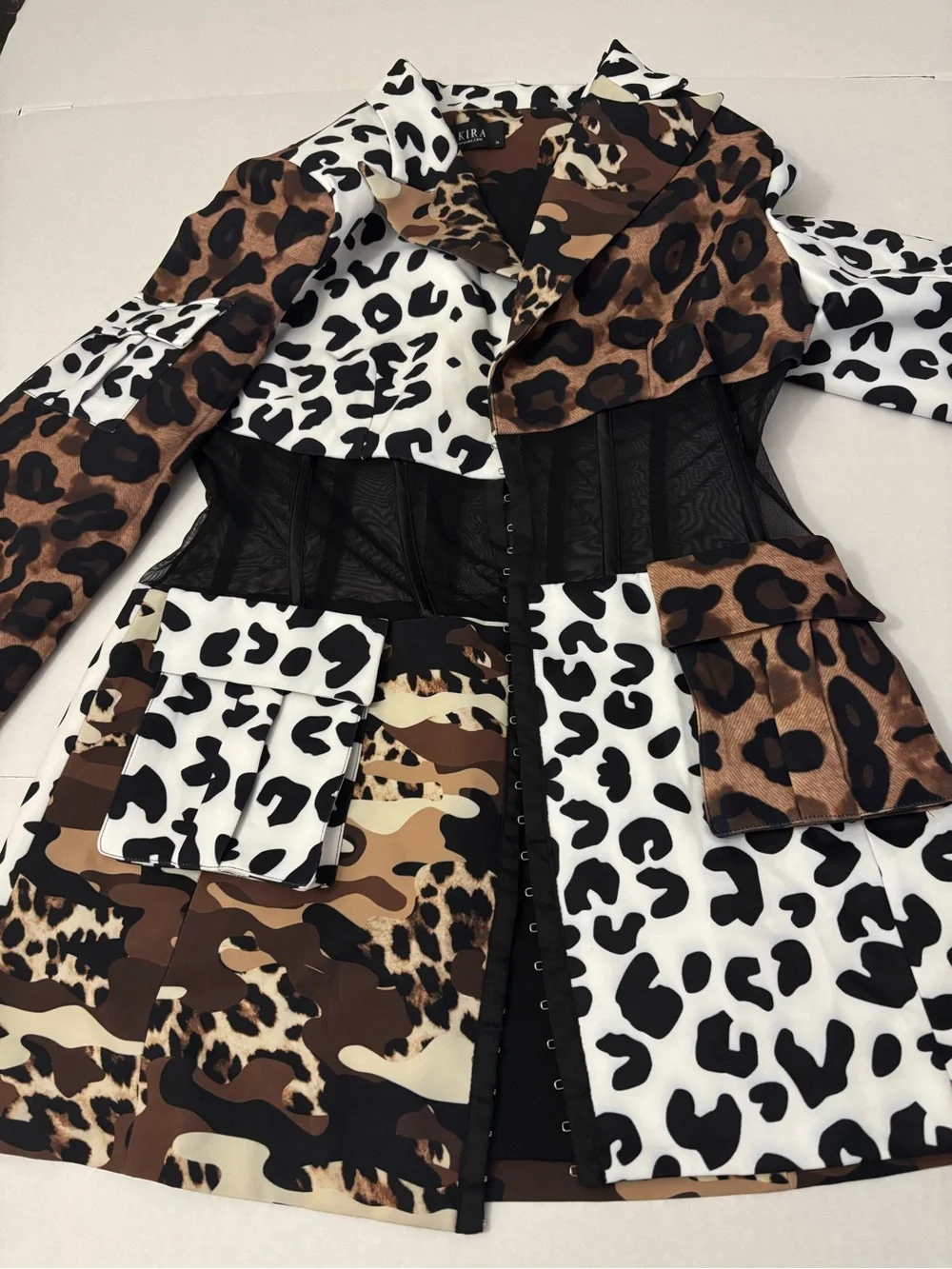 AKIRA BEIBS IN THE TRAP CORSET BLAZER IN PATCHWORK CHEETAH XL - Picture 8 of 13
